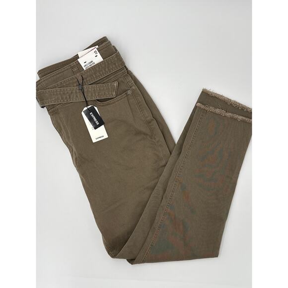 Express | Skinny Ankle Jeans | Women’s 12 | Green | Stretch Belted NWT - Picture 1 of 7